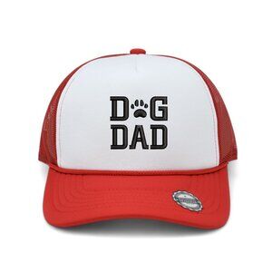 Dog Dad Paw Embroidered 5 Panel Rope Trucker Adjustable Hat - Red & White